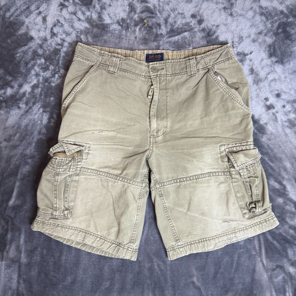 Vintage Y2K Nobo Cargo Shorts Size 36 Beige 6 Pocket Faded Casual Wear